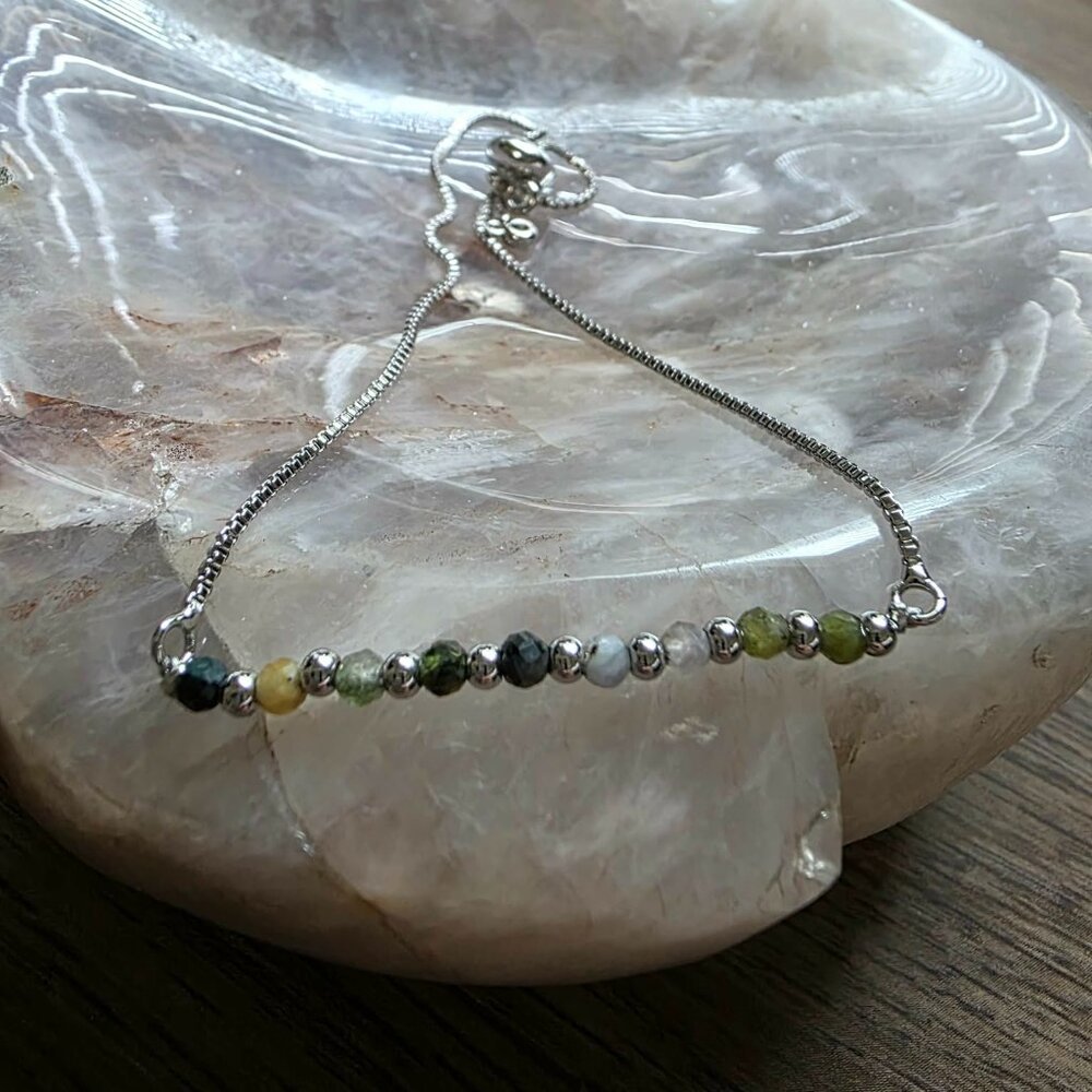 Venus and Vulcan Adjustable Silver Multi Stone Beaded Bracelet, NEW